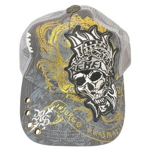 Rebel Spirit Grey Skull Printed Mesh Adjustable Trucker Hat‎ One Size
